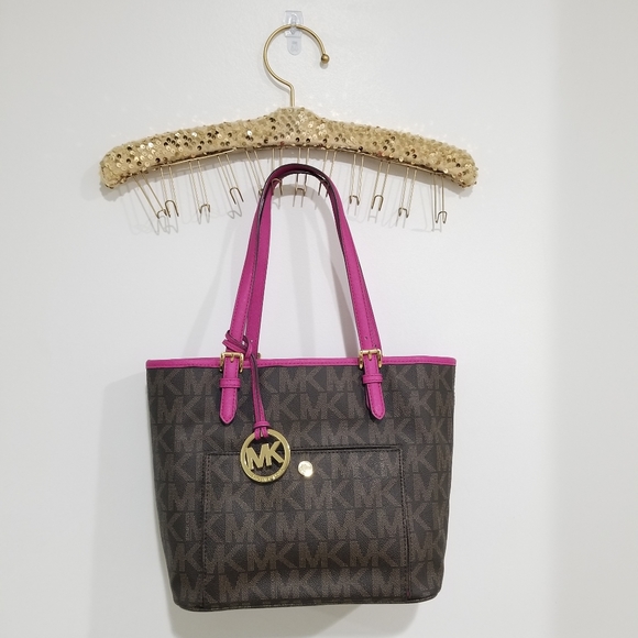 Michael Kors Handbags - Michael Kors Pink/Brown Small Snap Pocket Tote
